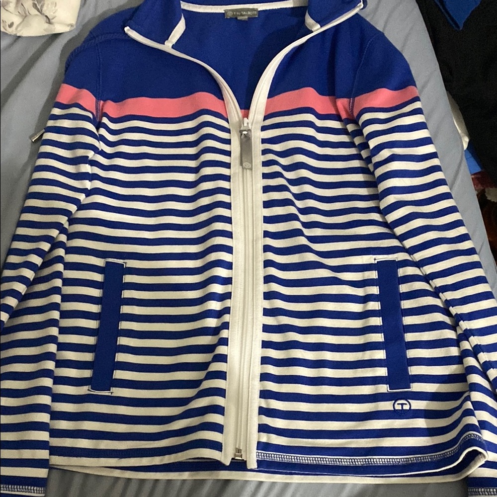 Talbots Navy and White Striped Jacket with Pink Detail